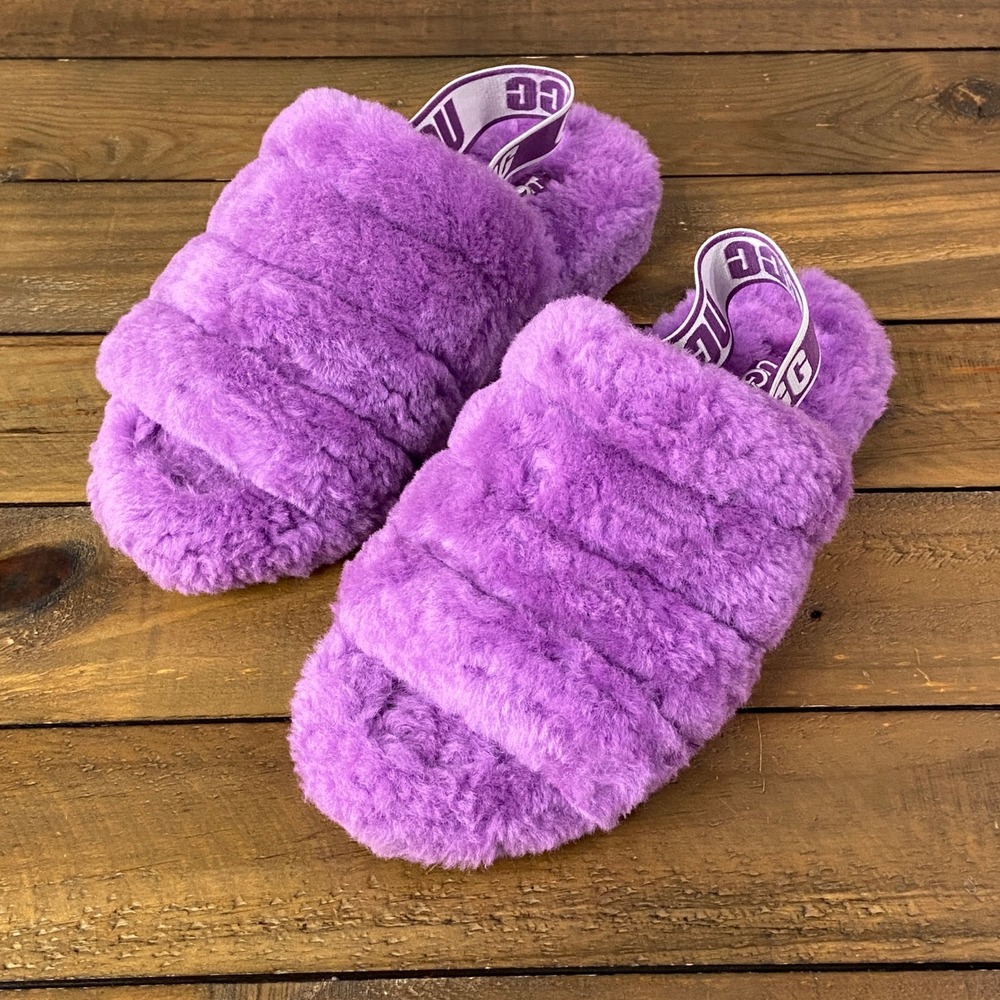 UGG Fluff Yeah Slide Purple Sheepskin Platform Slippers 1095119 Womens 7